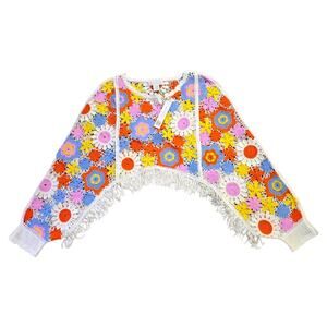 House Of Harlow 1960 Lace Pattern Groovy Flower Power Scoop Neck Pancho Sweater